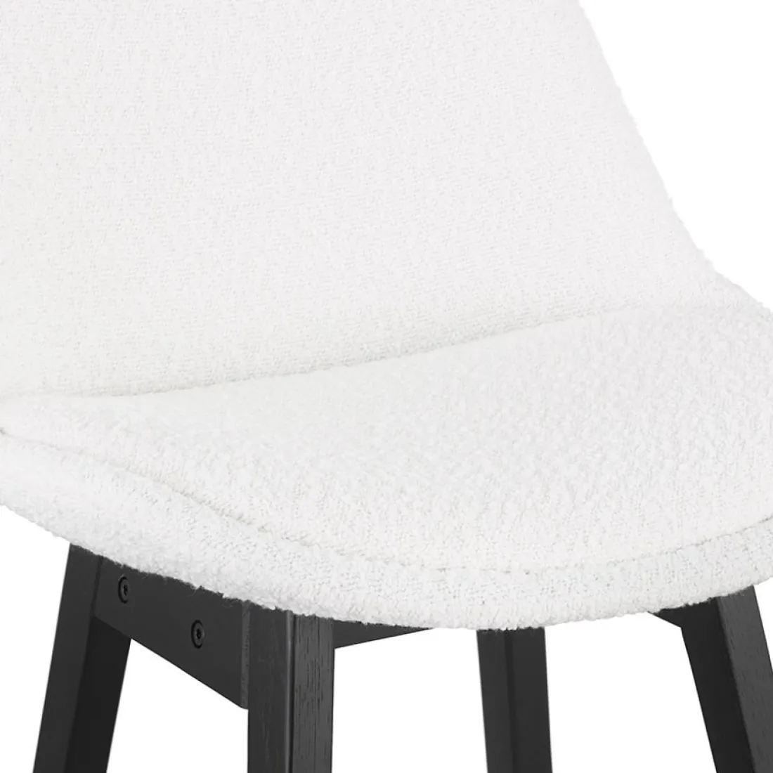 Tabouret snack mi-hauteur 'SANDRA MINI' en tissu bouloché blanc et pied en bois noir