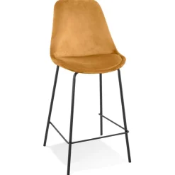 Tabouret snack mi-hauteur 'SPARK MINI' en velours moutarde et pieds en métal noir