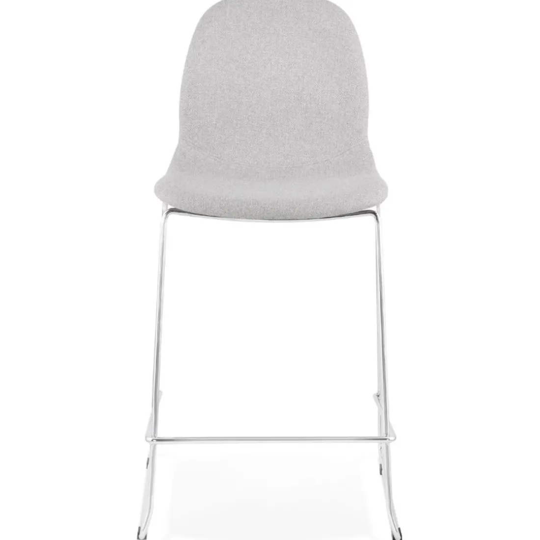 Tabouret snack mi-hauteur empilable 'FAKIR MINI' en tissu gris clair et pied en métal chromé