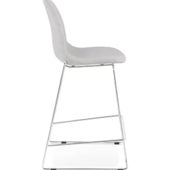 Tabouret snack mi-hauteur empilable 'FAKIR MINI' en tissu gris clair et pied en métal chromé