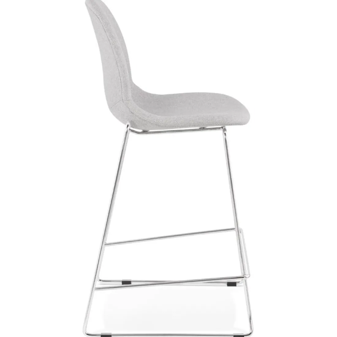 Tabouret snack mi-hauteur empilable 'FAKIR MINI' en tissu gris clair et pied en métal chromé