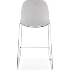 Tabouret snack mi-hauteur empilable 'FAKIR MINI' en tissu gris clair et pied en métal chromé