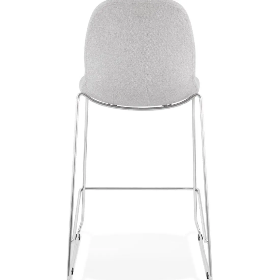 Tabouret snack mi-hauteur empilable 'FAKIR MINI' en tissu gris clair et pied en métal chromé