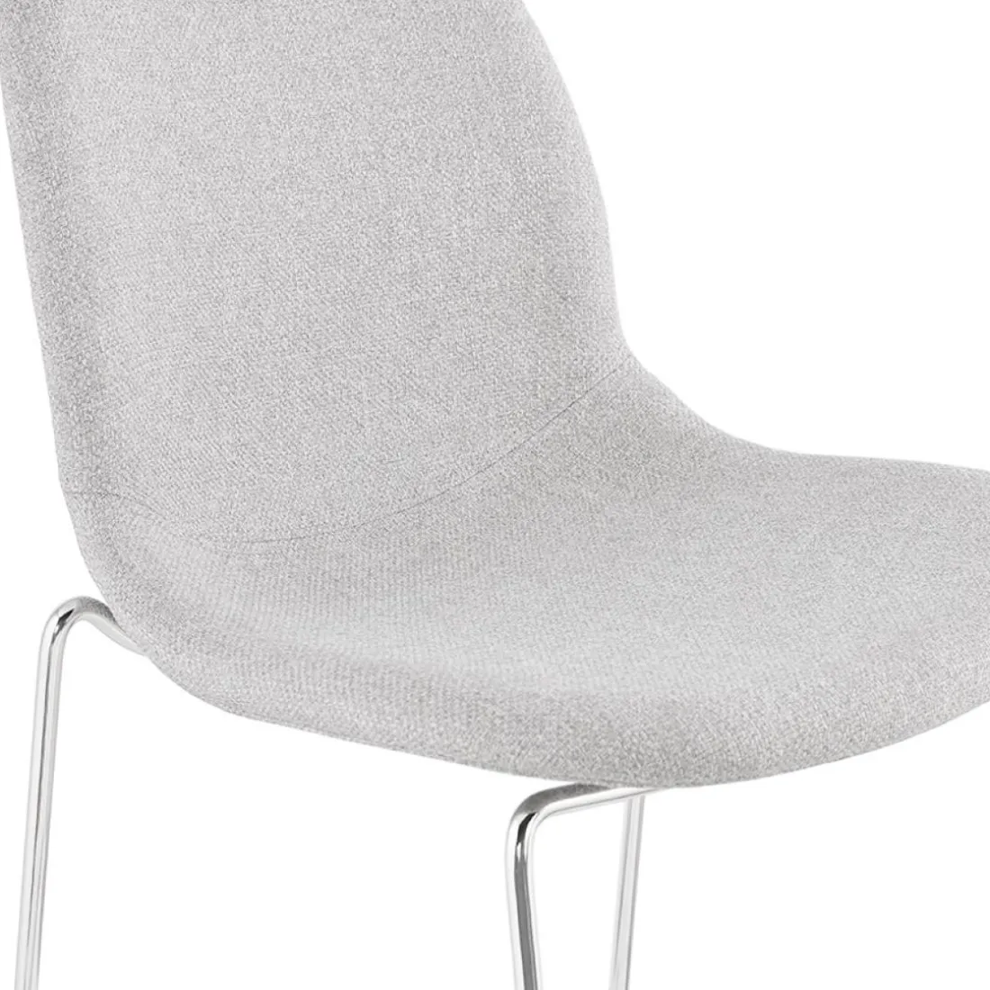 Tabouret snack mi-hauteur empilable 'FAKIR MINI' en tissu gris clair et pied en métal chromé