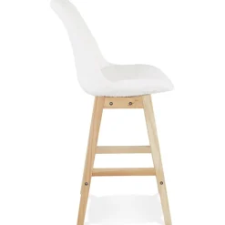 Tabouret snack mi-hauteur 'SANDRA MINI' en tissu bouloché blanc style scandinave