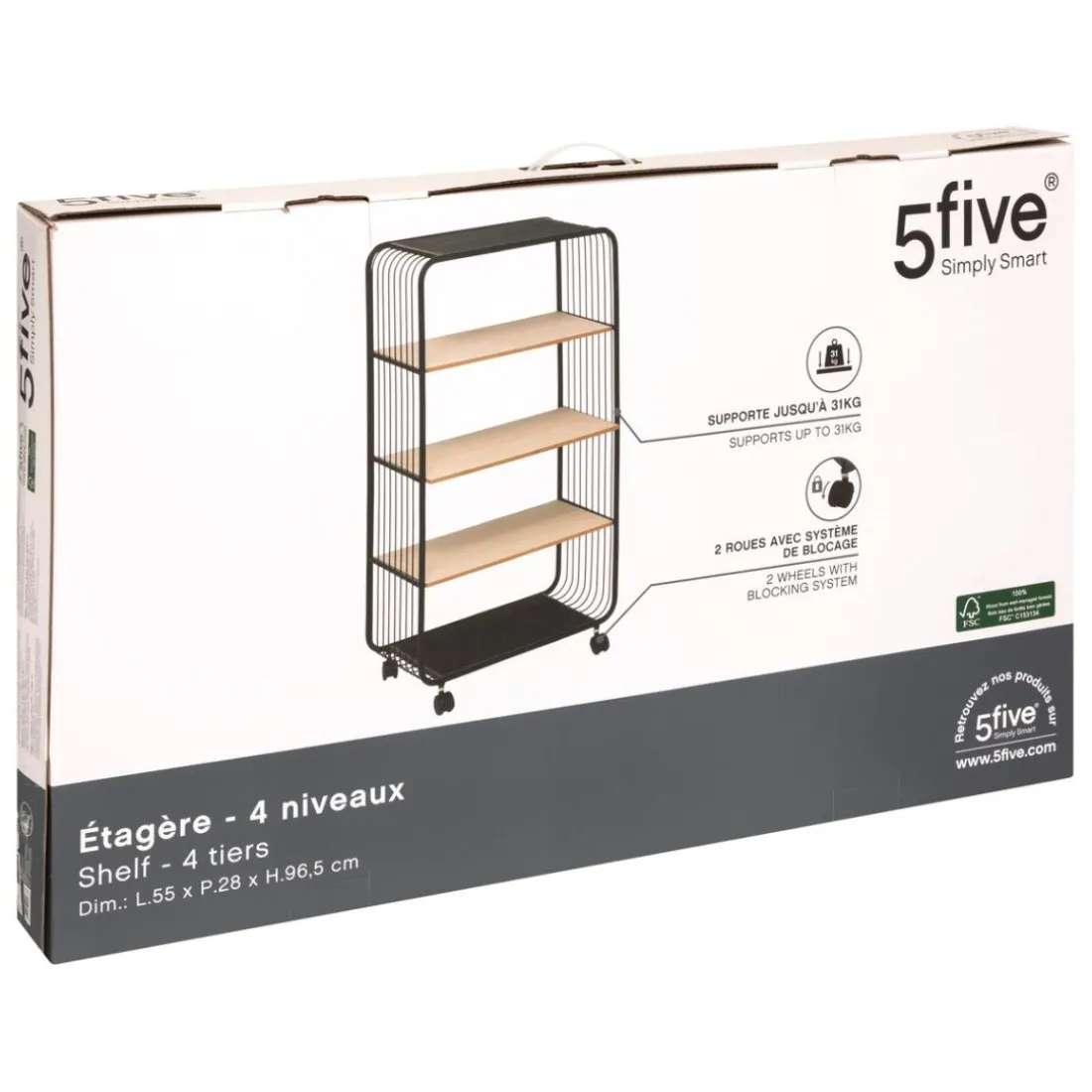 Étagère 4 niveaux en métal et bois noir