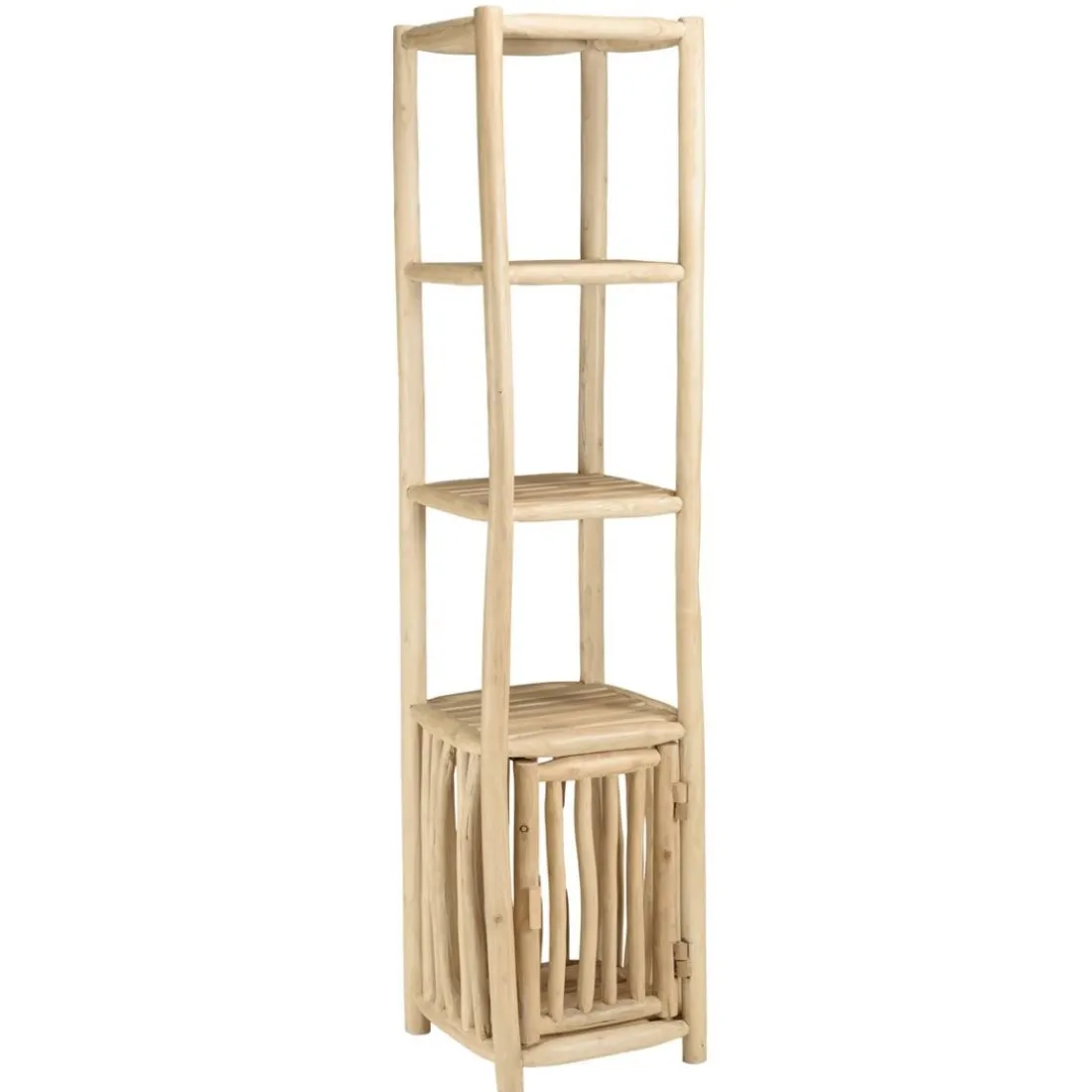 Étagère 2 niveaux et 1 porte en branches de teck naturel WILL Beige
