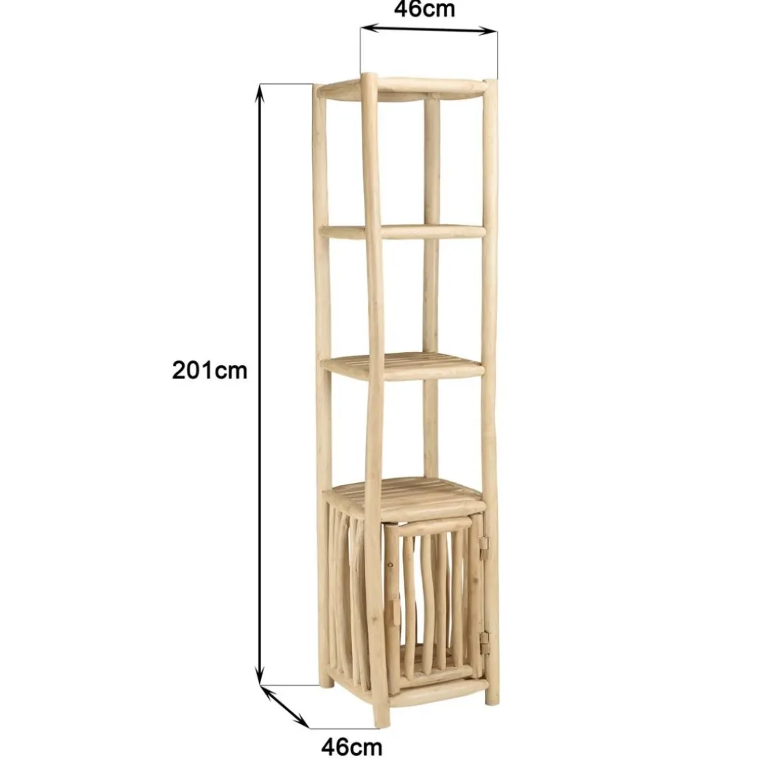 Étagère 2 niveaux et 1 porte en branches de teck naturel WILL Beige