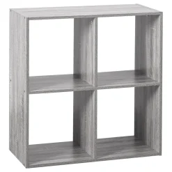 Étagère bois 4 cases mix gris