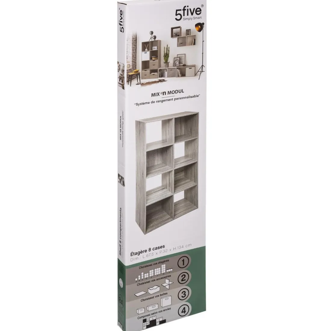 Étagère Bois 8 Cases Mix Gris