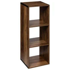 Étagère colonne 3 cases effet bois foncé