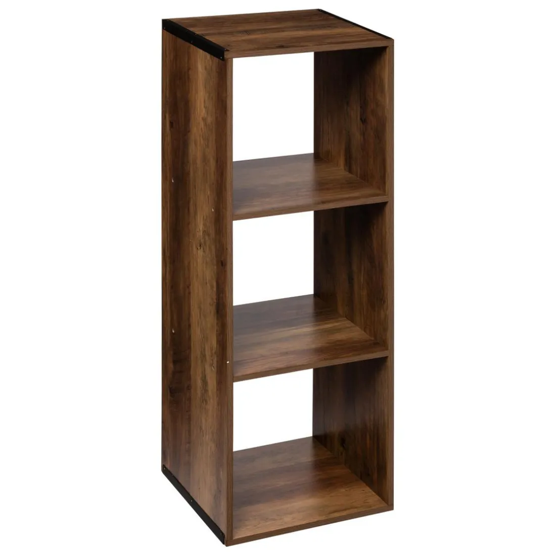 Étagère colonne 3 cases effet bois foncé
