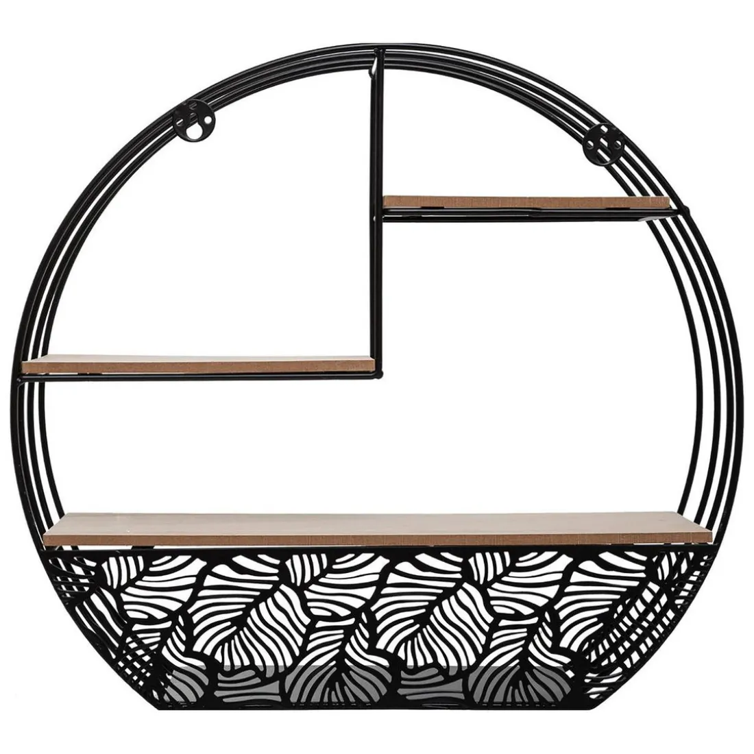 Étagère Mur Bois et Métal Rond Noir