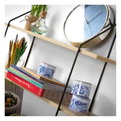 Étagère Murale 4 Niveaux Décor Bois avec Support en métal