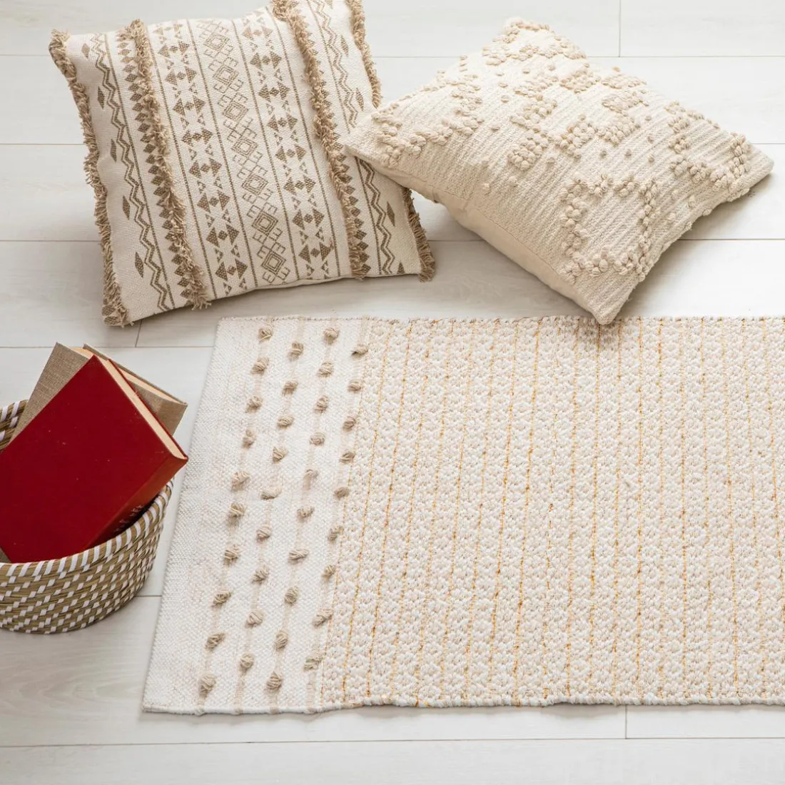 Tapis Coton Sable motifs petit losange Cuivre 60 x 90 Box