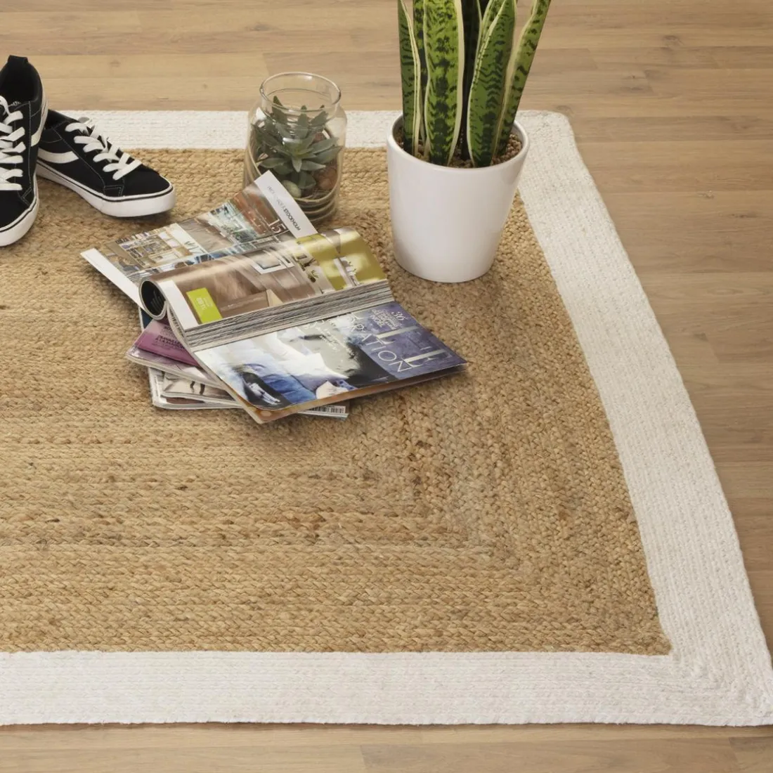 Tapis en Jute à Bord Blanc