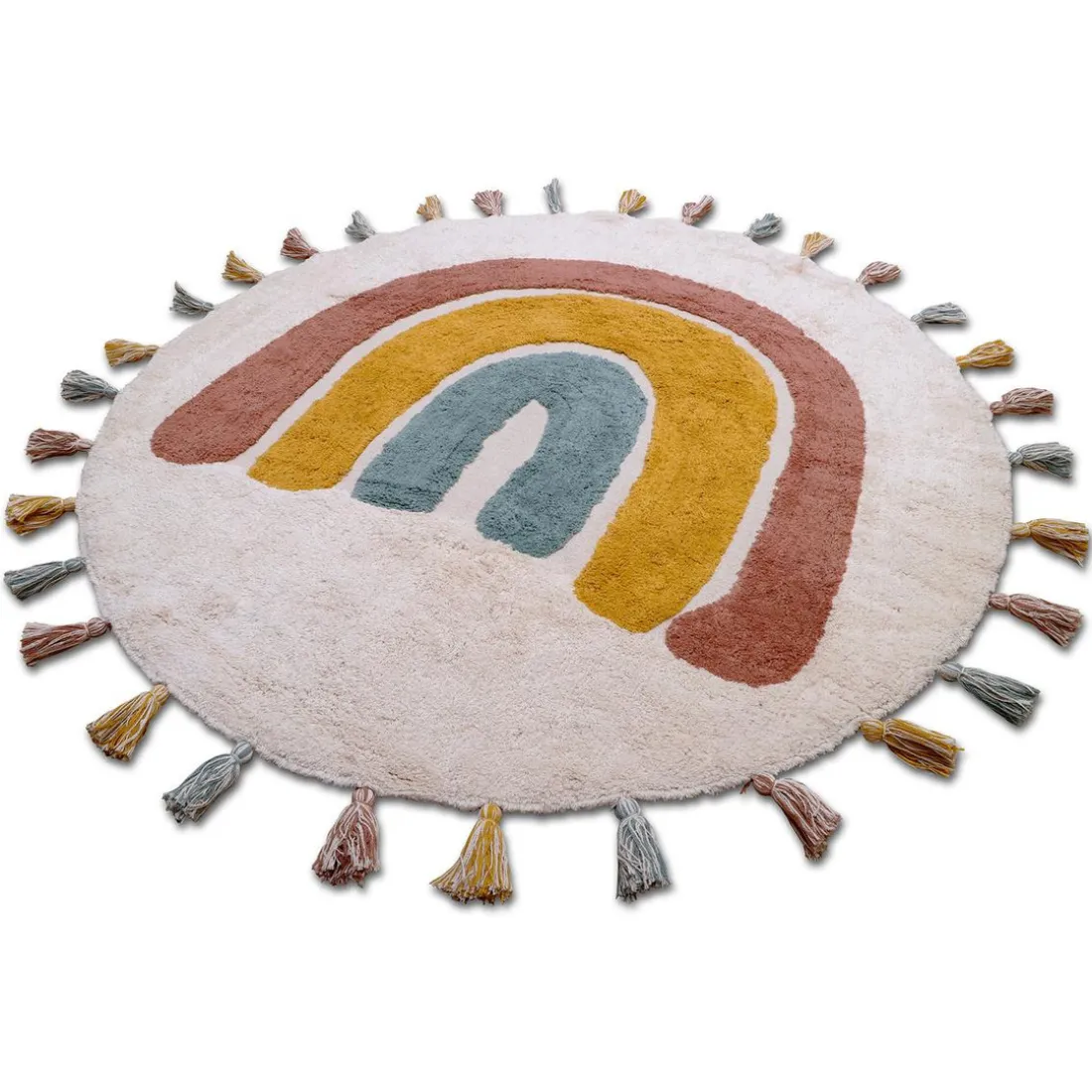 Tapis enfant arc en ciel avec pompons RAINBOW