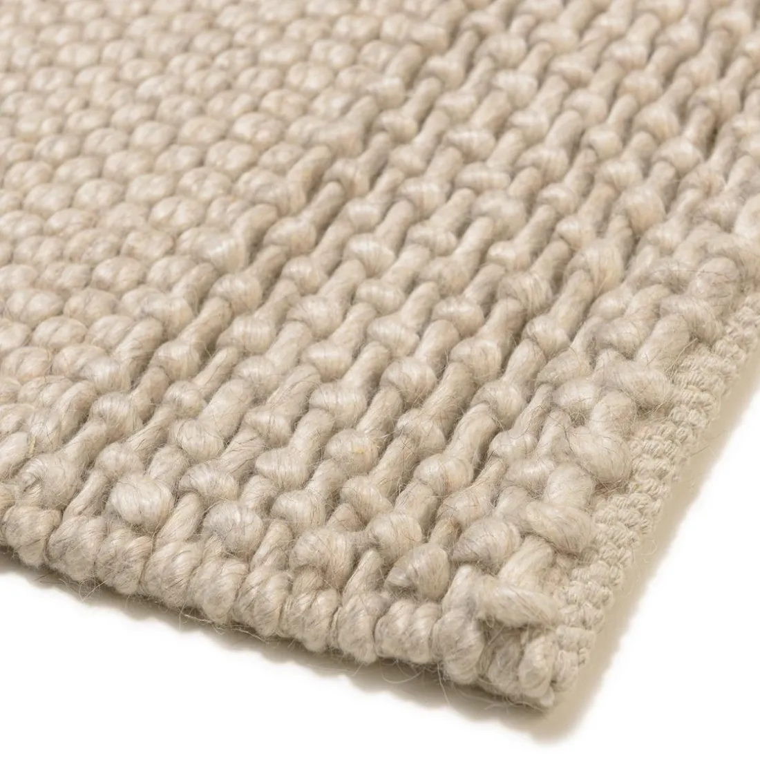 Tapis rectangulaire en laine tissée couleur lin QUENTIN