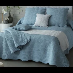 Tête de lit en boutis uni pur coton - bleu grisé