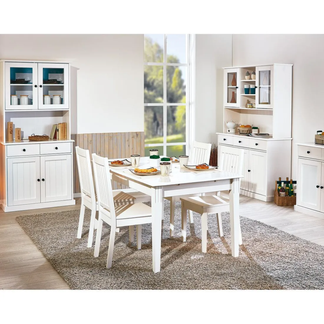 Vaisselier 5 portes en Bois Massif Blanc
