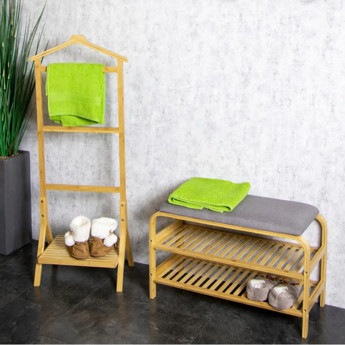 valet en bambou nature laqué