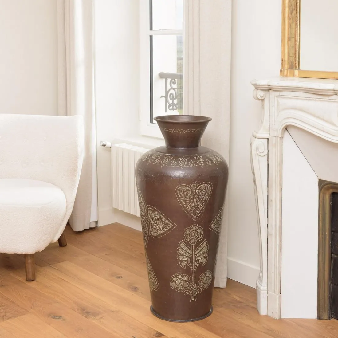 Vase alu couleur cuivre foncé patine antique HONORE D40 cm