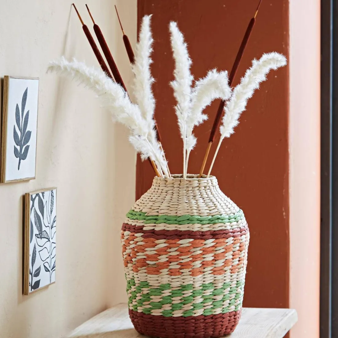 Vase décoratif en jacynthe d'eau tressée VARINO Multicolore