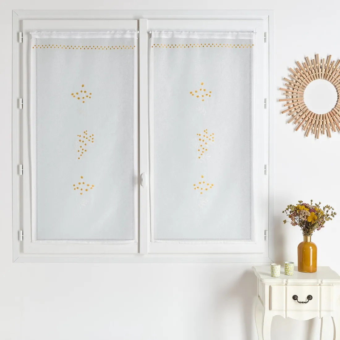 Vd paire voilage en etamine 60x120 brodee MIMOSA - jaune
