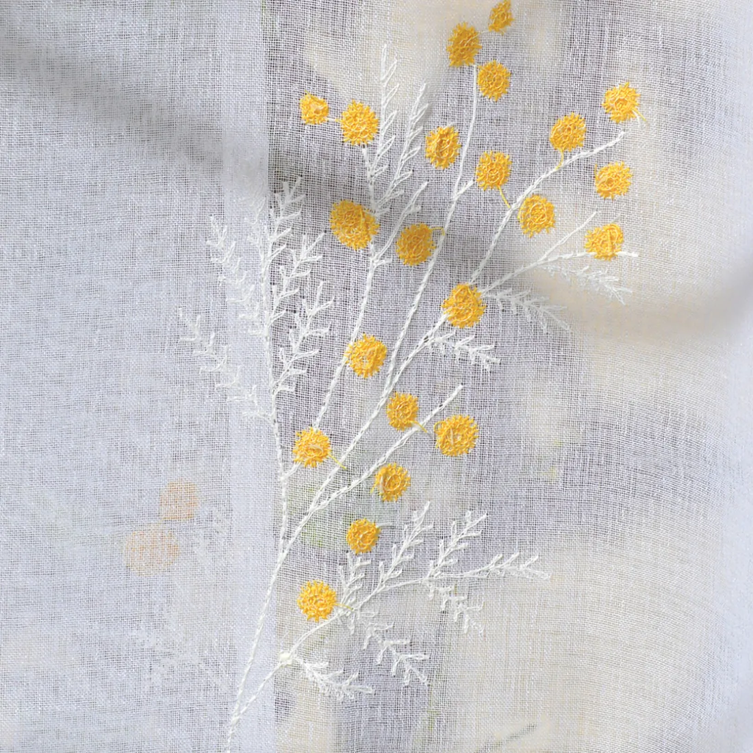 Vd paire voilage en etamine 60x120 brodee MIMOSA - jaune