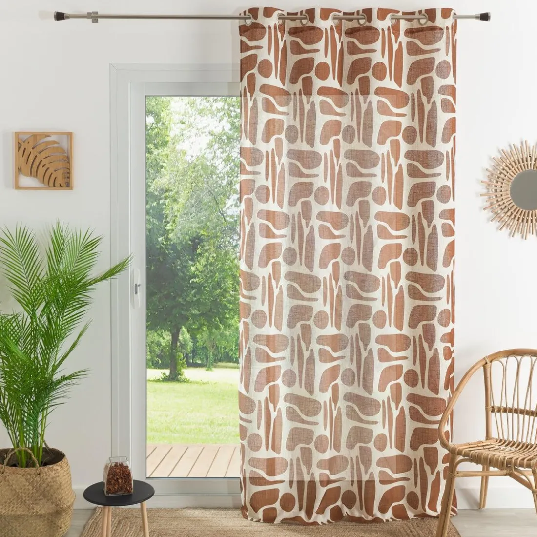 VOILAGES POLYLIN IMPRIME-TERRE DE SIENNE-140X240